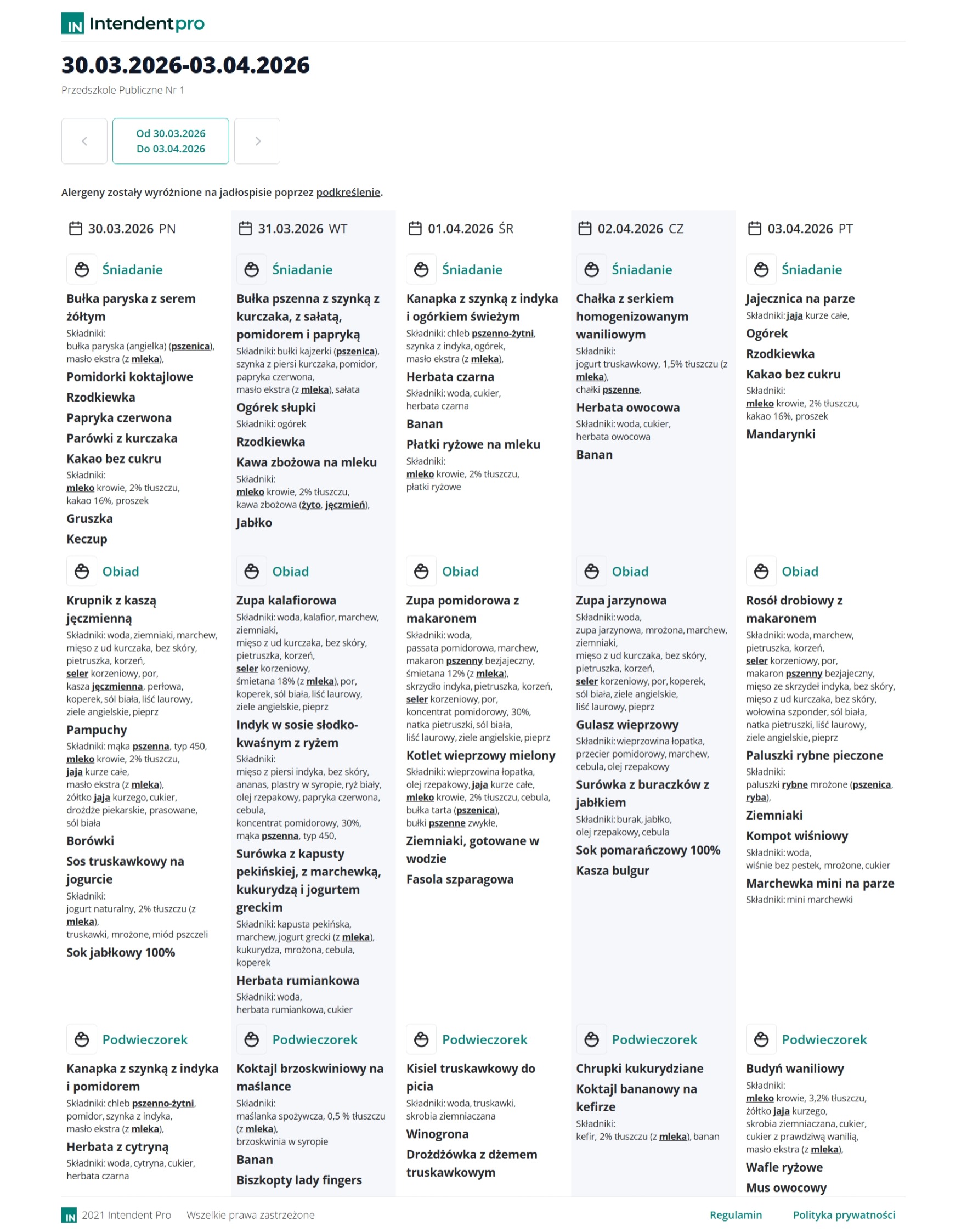 Jadłospis 30.03.2026- 03.04.2026