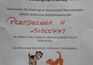 Podziekowanie dla przedszkola.