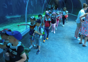 Podróżnicy w wodnym tunelu